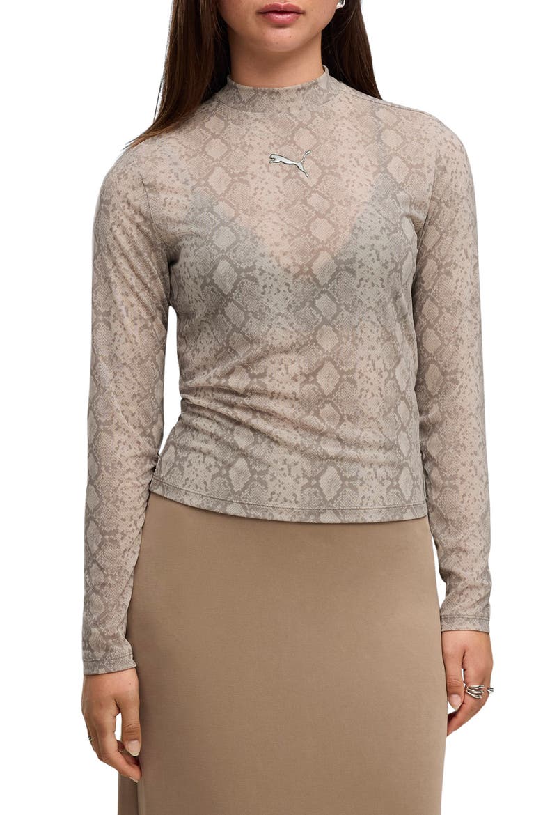AOP Snake Print Mesh Long Sleeve T-Shirt, Main, color, MOUSE GRAY
