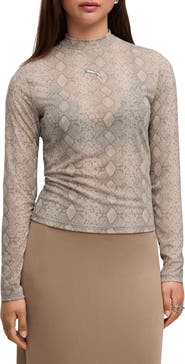 PUMA AOP Snake Print Mesh Long Sleeve T-Shirt