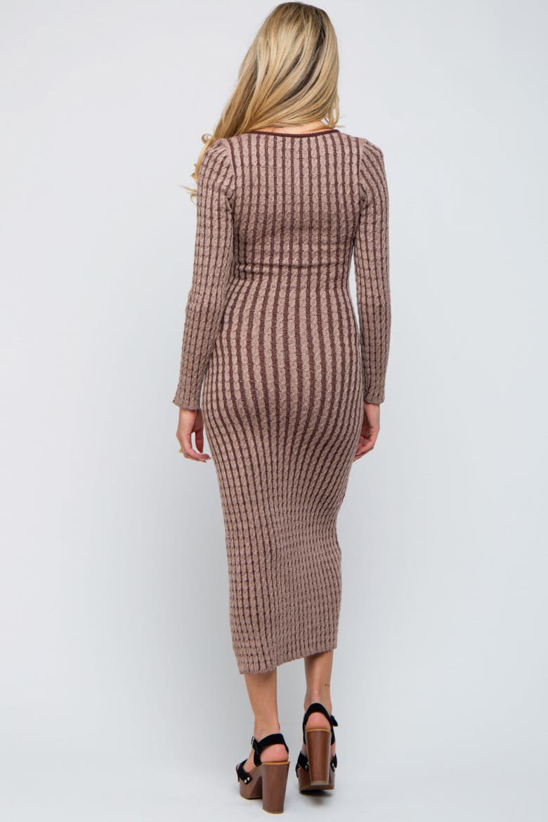Cable Knit Fitted Midi Dress, Alternate, color, Brown