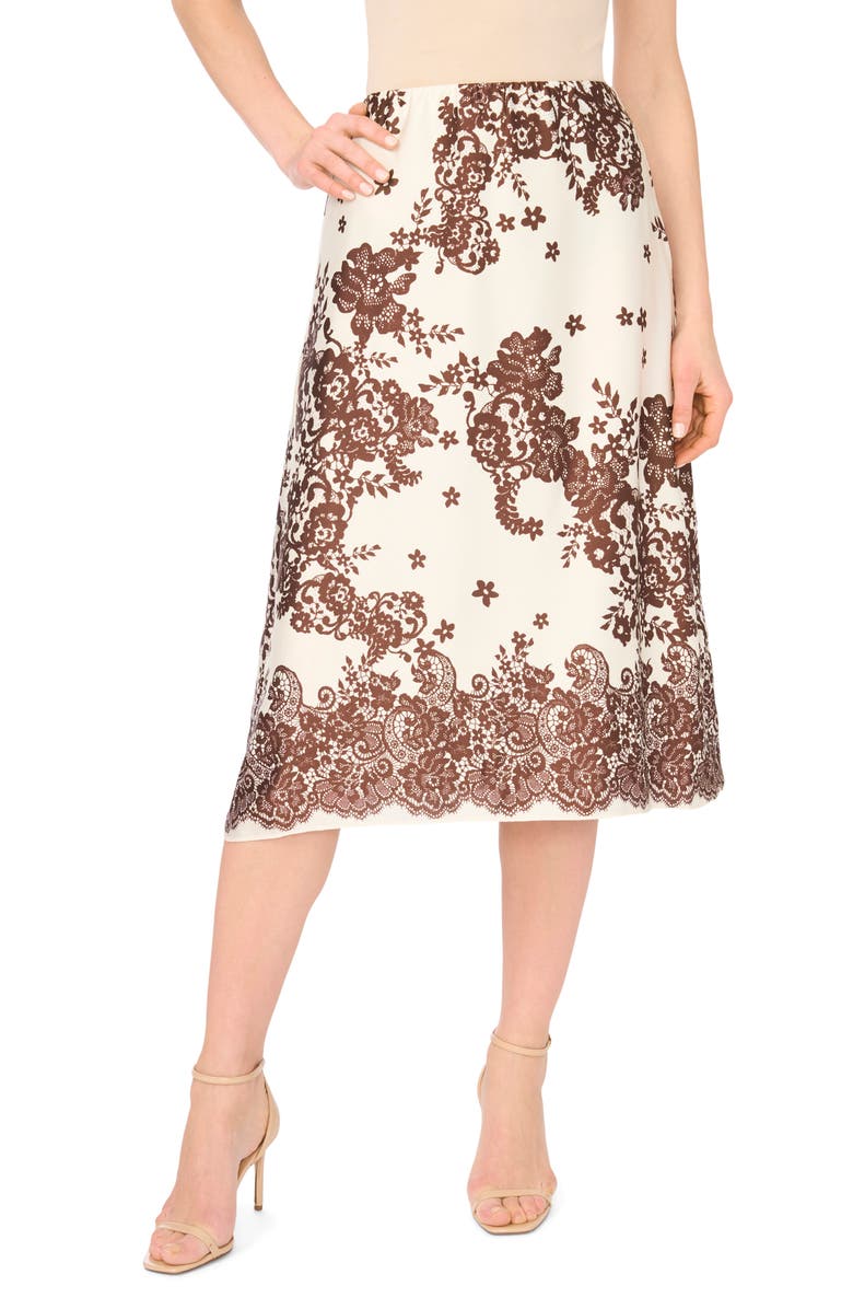 Parker Floral Print Satin Midi Skirt, Main, color, Egret