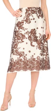 Parker Floral Print Satin Midi Skirt