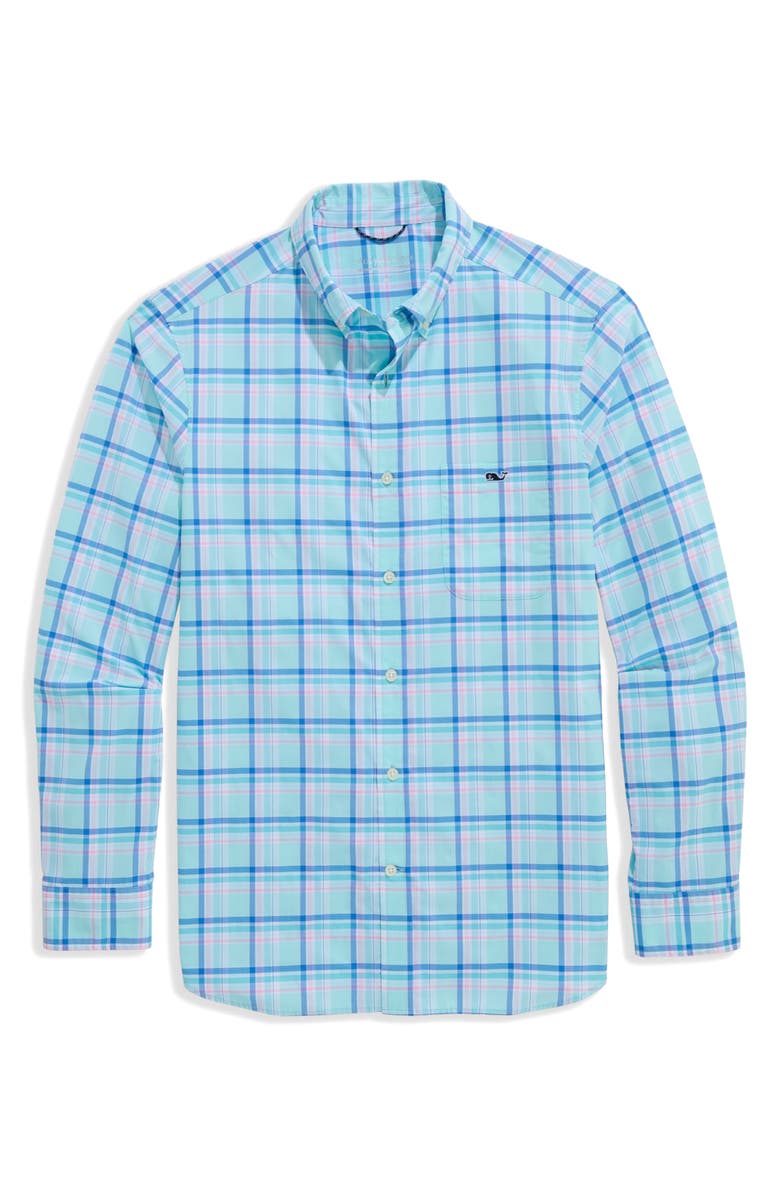 vineyard vines Coconut Key Plaid UPF 30+ Button Front Shirt, Alternate, color, Sea Splash