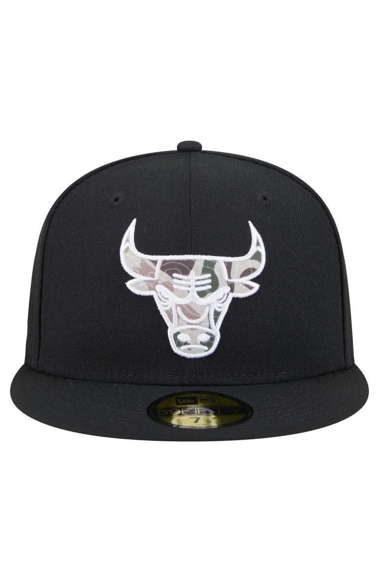 New Era Men's New Era Black Chicago Bulls Camo Print UV 59FIFTY Fitted Hat, Alternate, color,