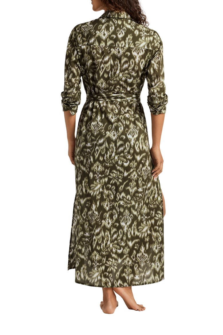 Print Midi Cover-Up Shirtdress, Alternate, color, OLIVE MULTI