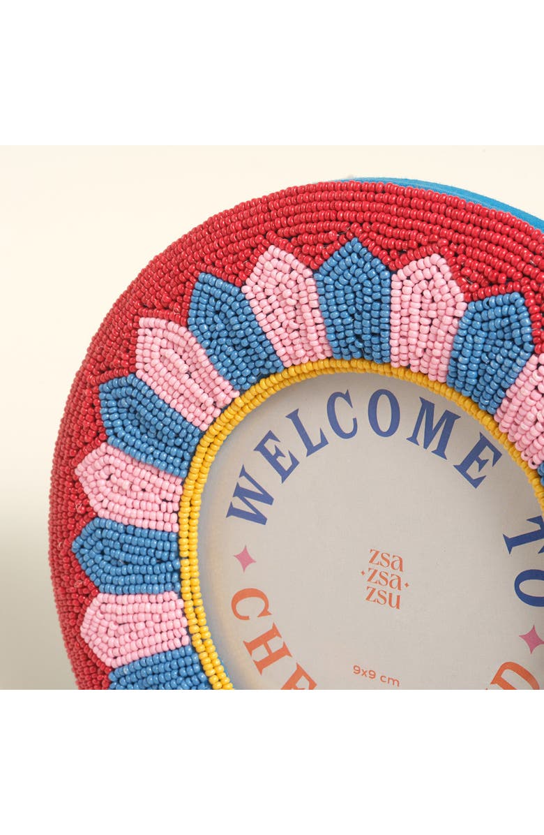 Zsa Zsa Zsu Dadri Round Decorative  Beaded Wood Frame Cheerland 7 In, Alternate, color, Red