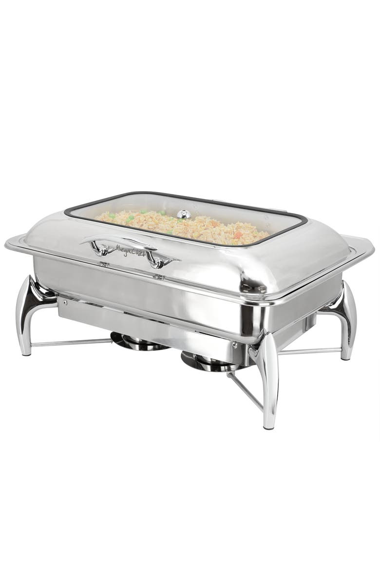 Megachef 9.5 Quart Stainless Steel Rectangle Professional Chafing Dish/Food Warmer/Buffet Server Serving Trays, Main, color, Silver