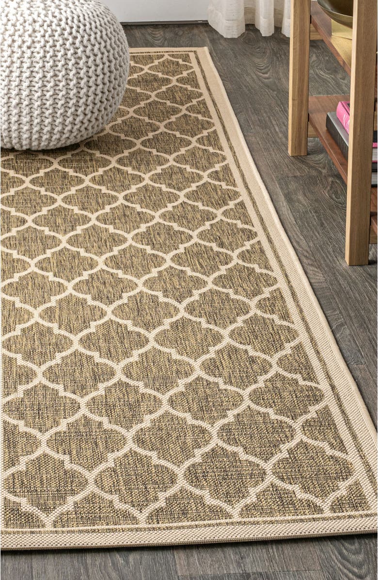JONATHAN Y Trebol Moroccan Trellis Textured Weave Indoor/Outdoor Area Rug, Alternate, color, Brown/Beige