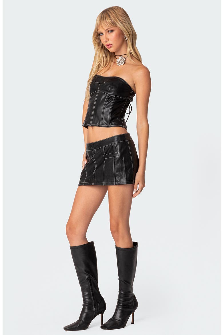 Moss Faux Leather Miniskirt, Alternate, color, BLACK