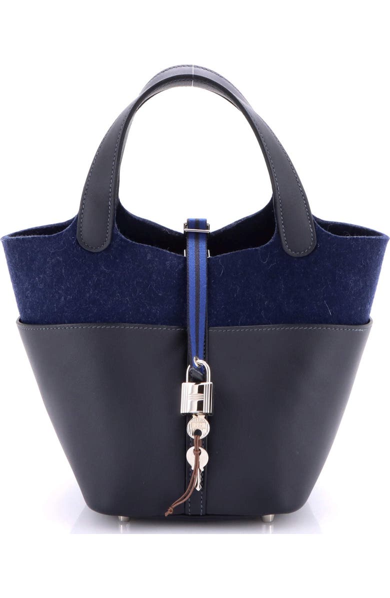 Pre-Owned Hermes Go Team Picotin Lock Bag Feutre Wool and Swift PM, Main, color, Bleu Nuit