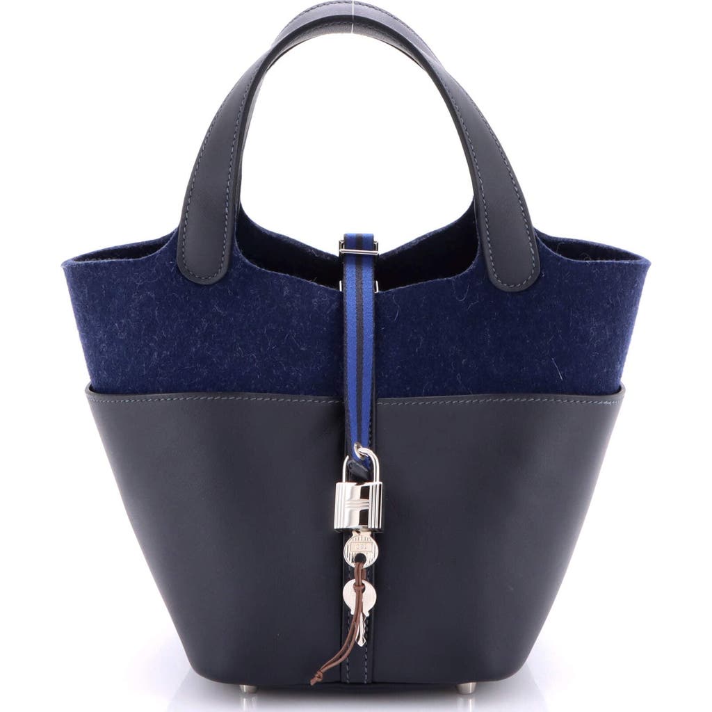 Pre-owned Hermes Hermes Go Team Picotin Lock Bag Feutre Wool And Swift Pm In Blue