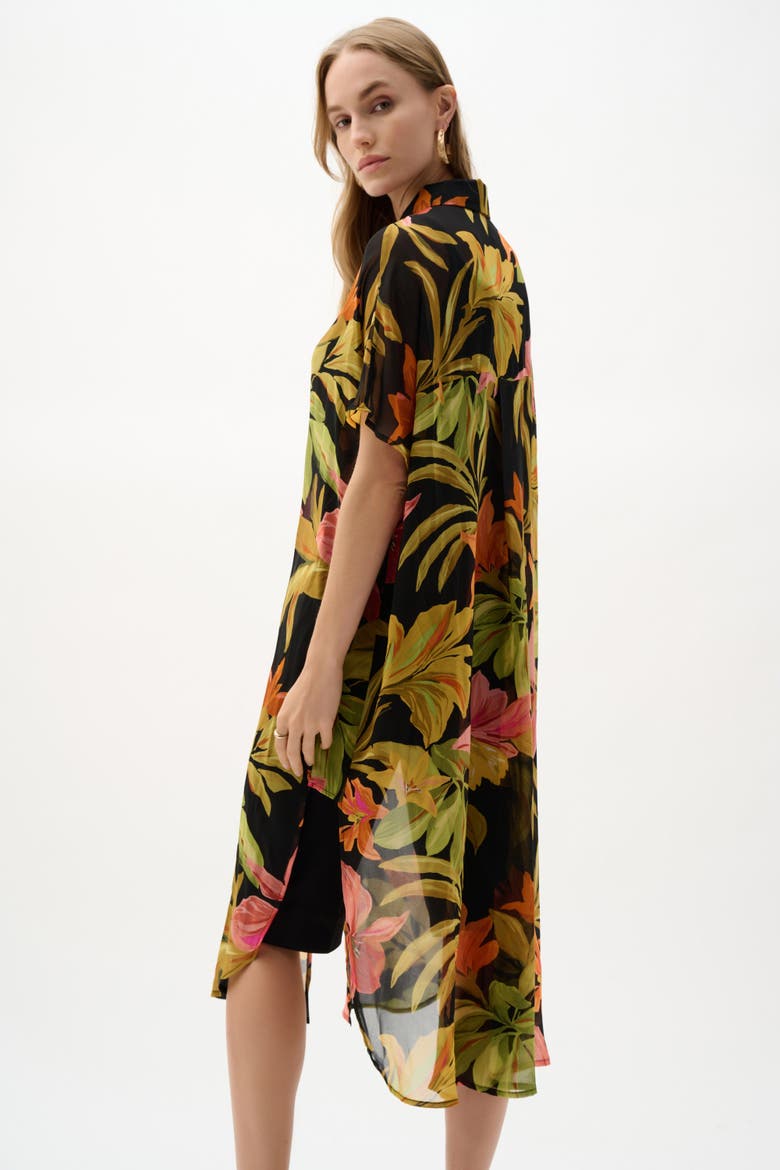 Chiffon Tropical Print Straight Blouse, Alternate, color, Black/Multi