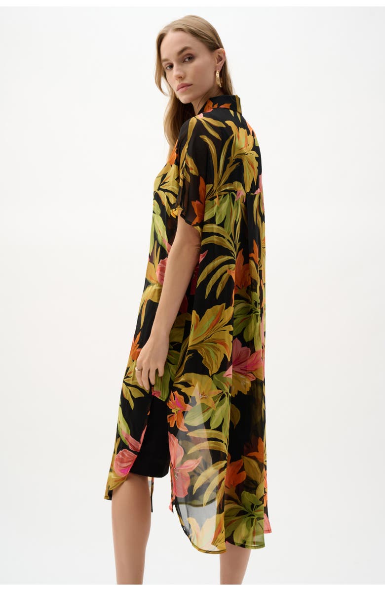 JOSEPH RIBKOFF Chiffon Tropical Print Straight Blouse, Alternate, color, Black/Multi