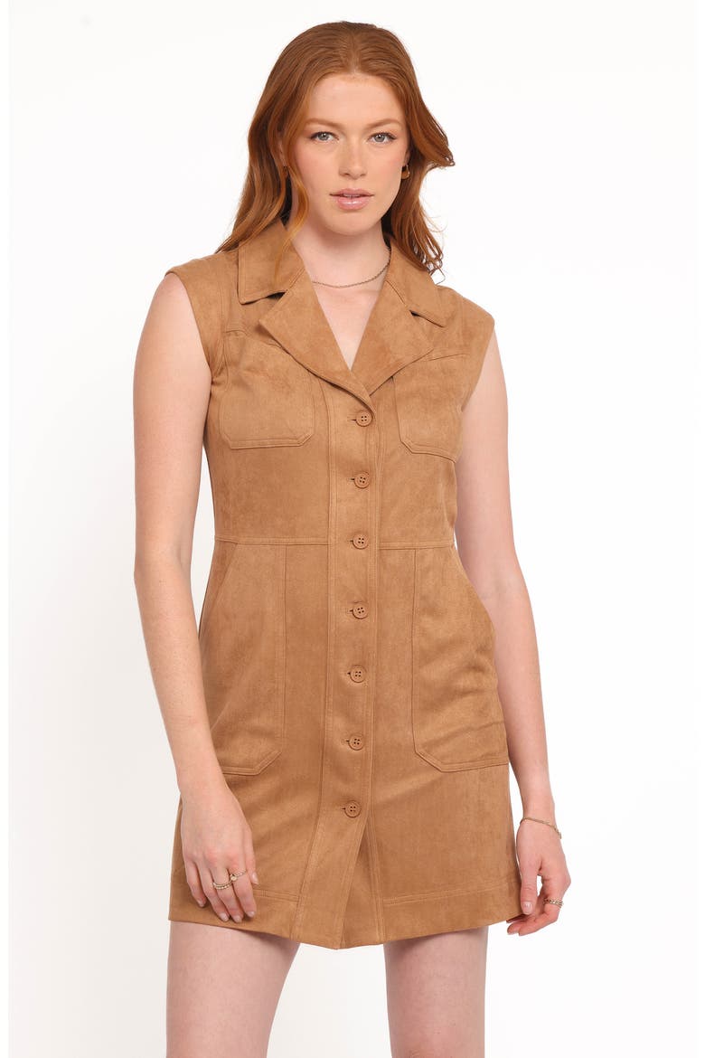 Xoey Sleeveless Faux Suede Minidress, Alternate, color, CAMEL