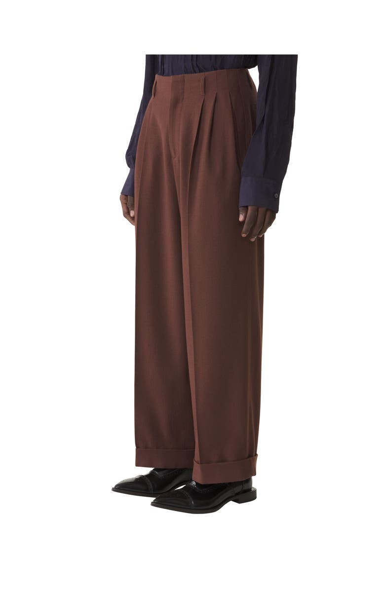 Lanvin Wide-Leg Flannel Pants in Woven Wool, Alternate, color, Mocha