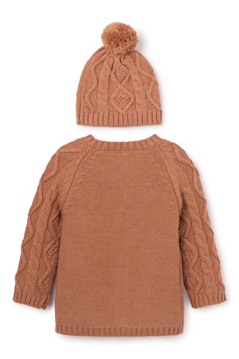 Diamond Cable Stitch Cotton Blend Cardigan & Hat Set, Alternate, color, RUST