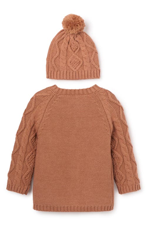 Elegant Baby Diamond Cable Stitch Cotton Blend Cardigan & Hat Set In Rust