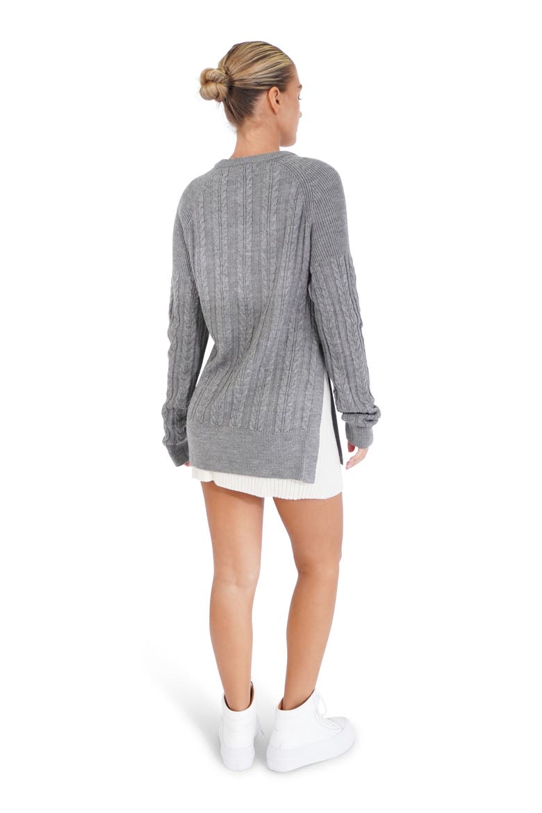 At Last Cable Knit Jumper with Slit, Alternate, color, Grey Marle