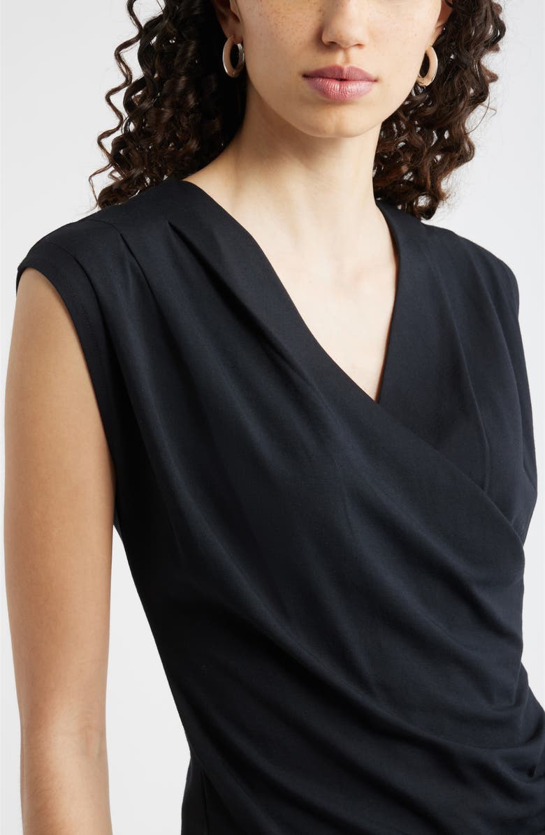 Nordstrom Pleated Faux Wrap Cap Sleeve Top, Alternate, color, Black
