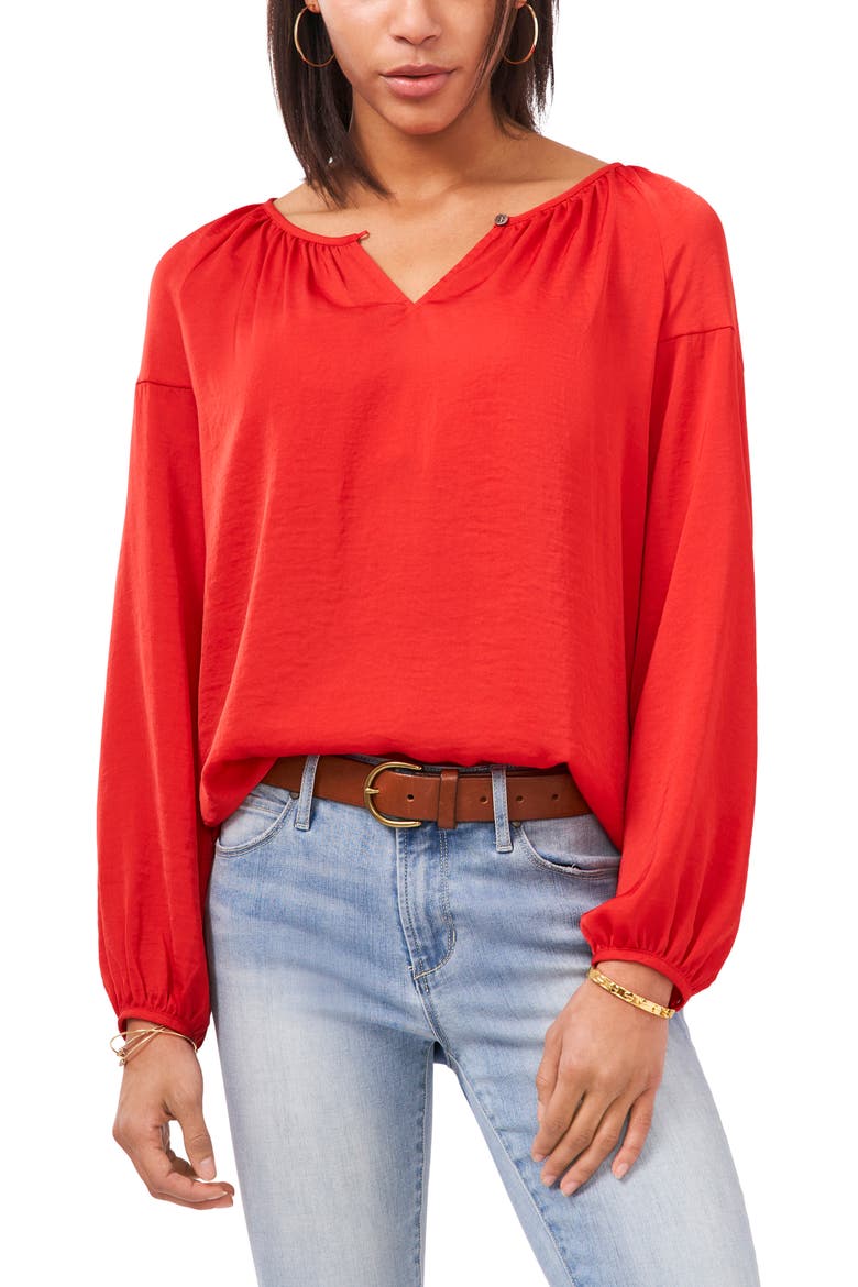 Hammered Satin Blouse, Main, color, RED HOT
