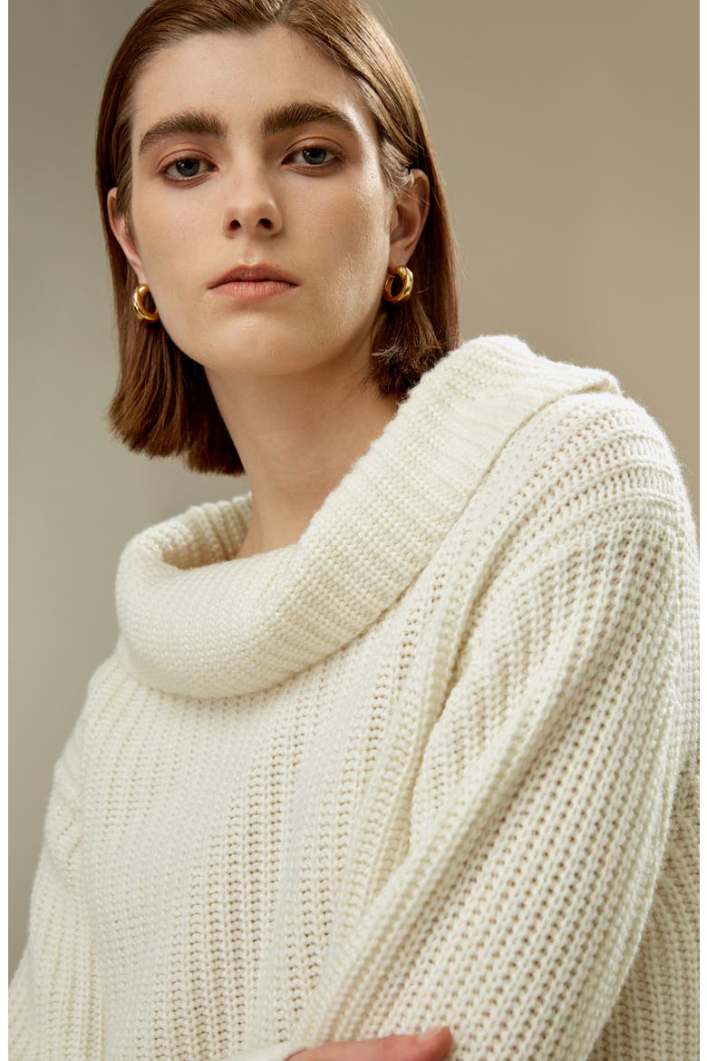 Wide Cowl Neck Sweater for Women, Alternate, color, White
