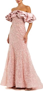 Mac Duggal Beaded Applique Off The Shoulder Mermaid Gown