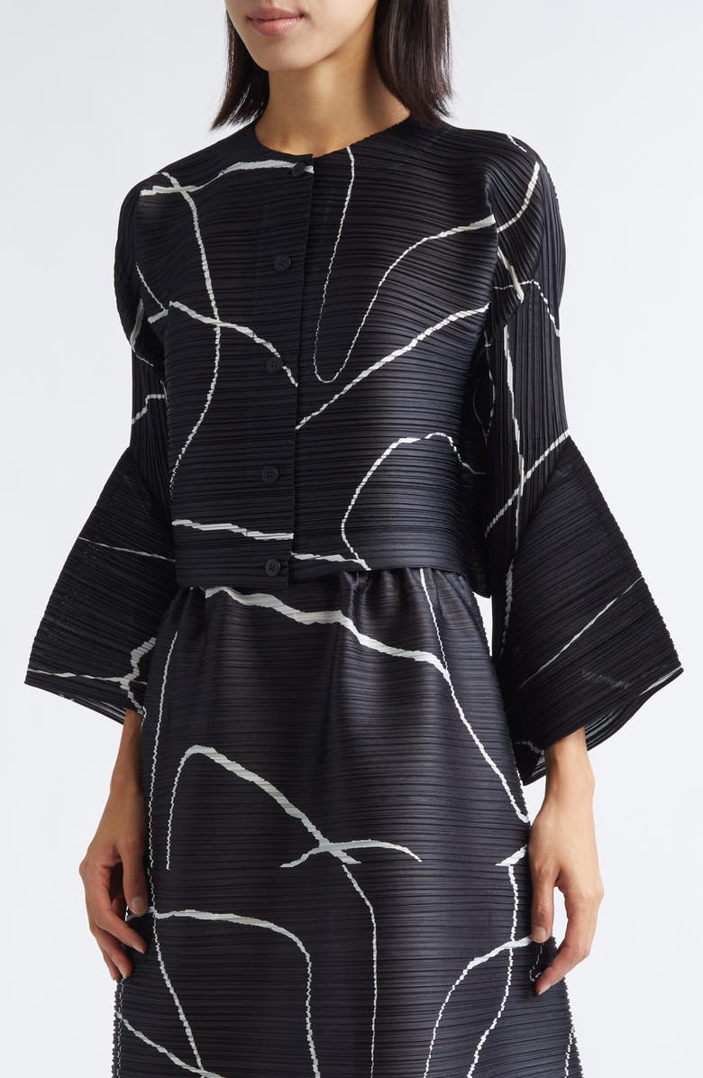 Pleats Please Issey Miyake Pause Print Pleated Cardigan, Alternate, color,