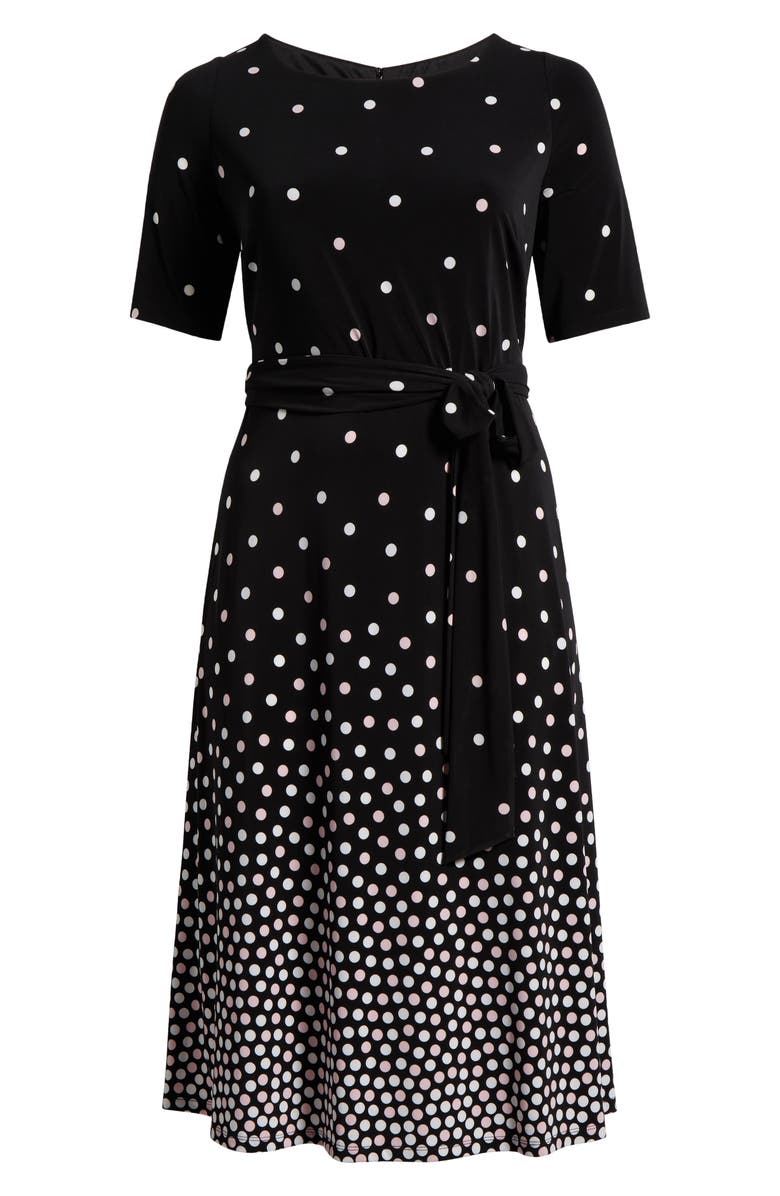 KASPER Long Sleeve Belted Fit & Flare Dress, Alternate, color, Black Multi