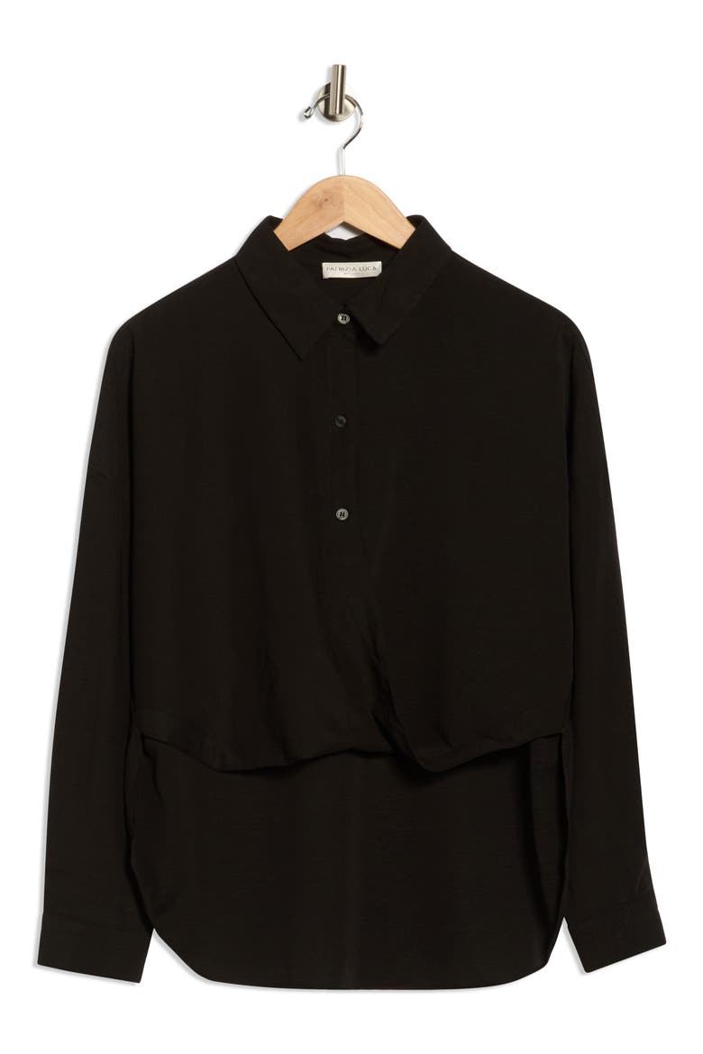 Wrap Hem High-Low Button-Up Shirt, Alternate, color, BLACK