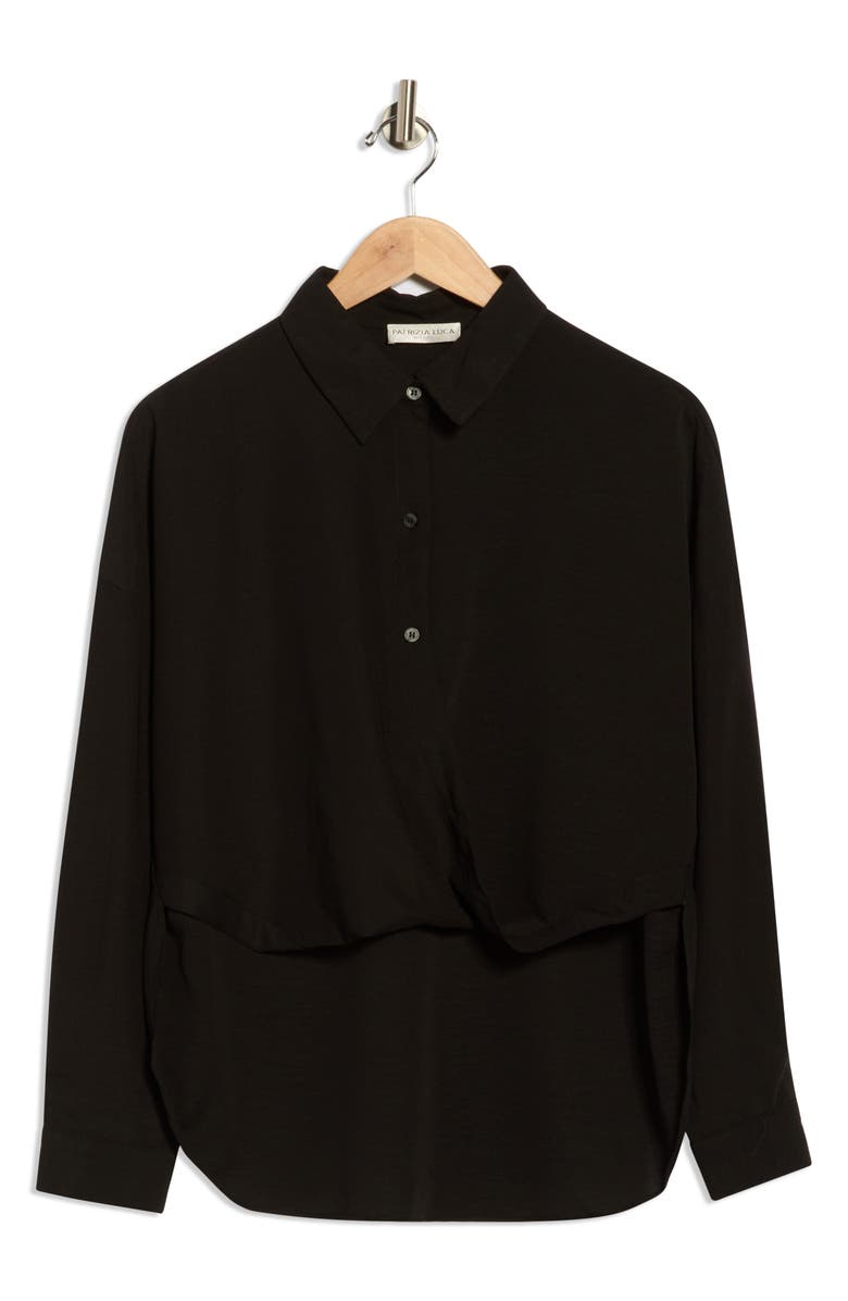 PATRIZIA LUCA Wrap Hem High-Low Button-Up Shirt, Alternate, color, Black