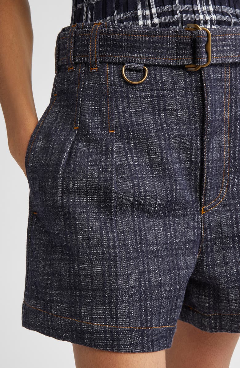 Burberry Check Denim Belted Shorts, Alternate, color, Indigo Ip Check