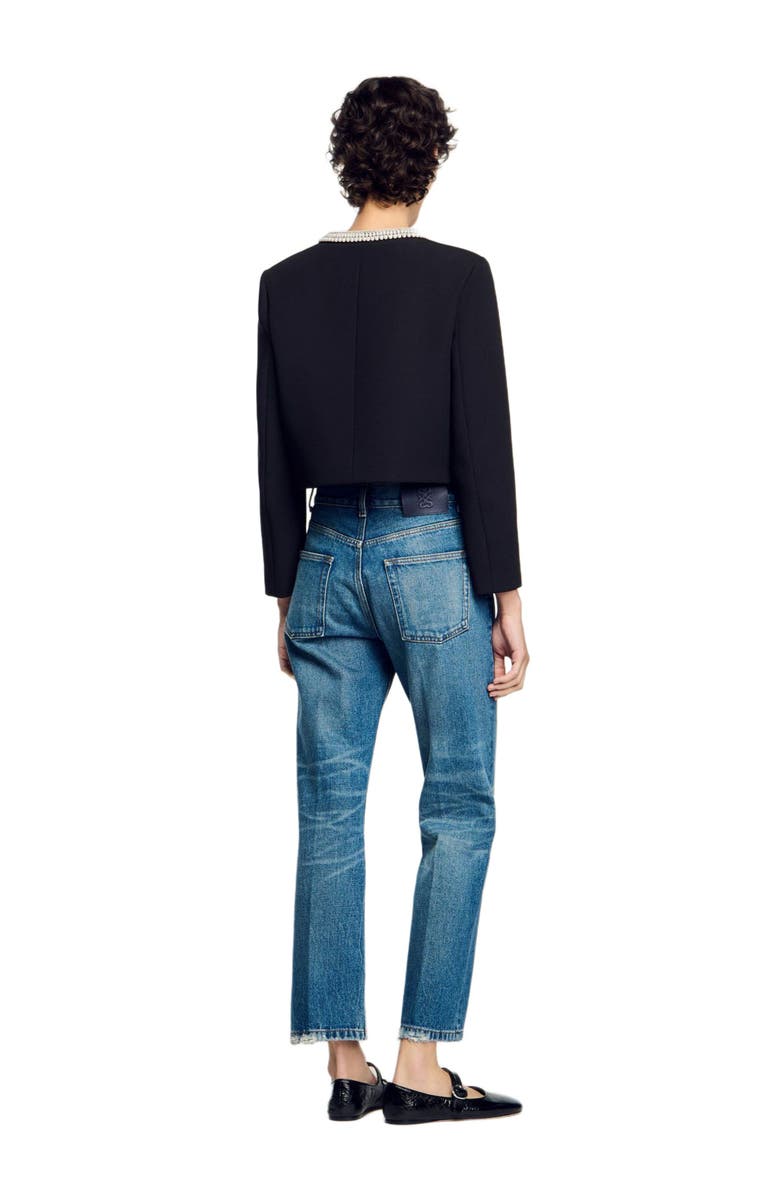 SANDRO Jacket with beaded collar, Alternate, color, Black