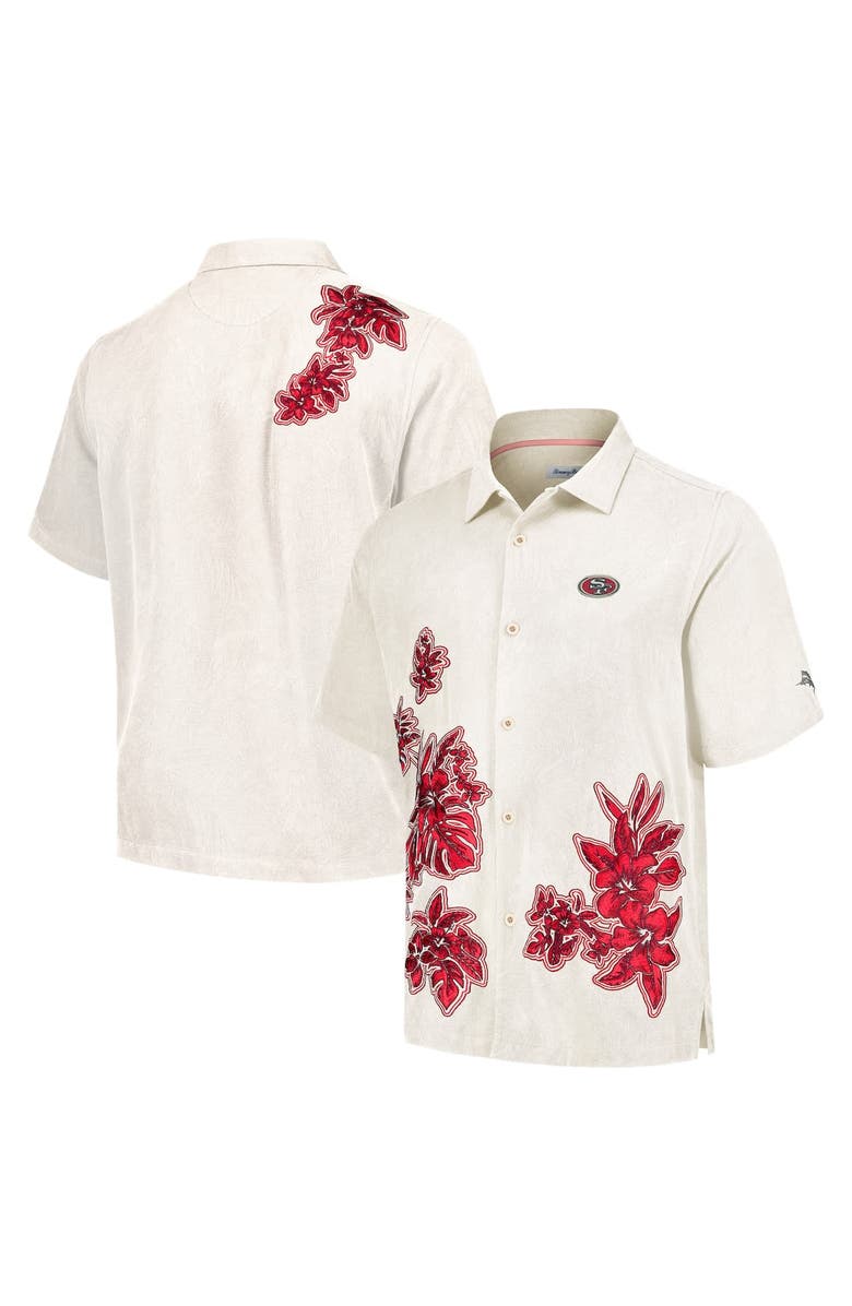 Tommy Bahama Men's Tommy Bahama Cream San Francisco 49ers Hibiscus Camp Button-Up Shirt, Main, color, Cream