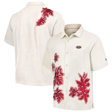 Men's Tommy Bahama Cream San Francisco 49ers Hibiscus Camp Button-Up Shirt