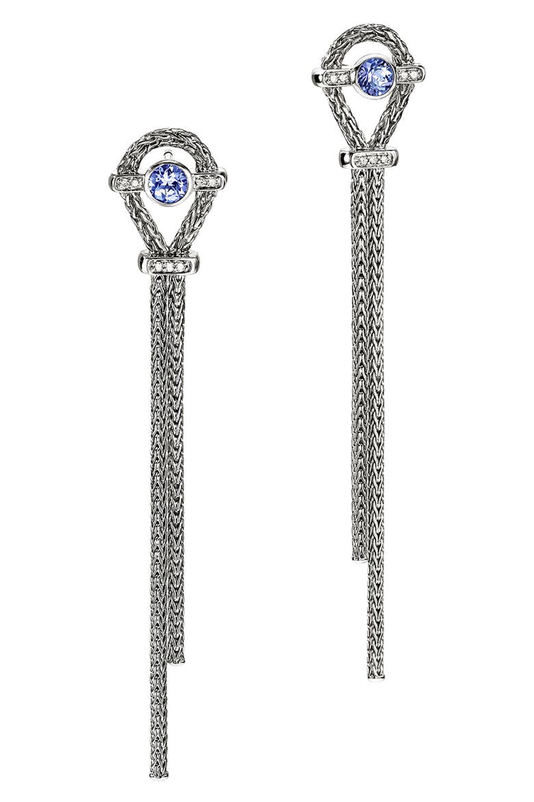 Icon Drop Earrings, Sterling Silver, Tanzanite, Diamonds, Main, color, SILVER