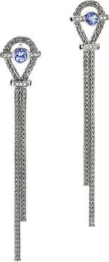 John Hardy Icon Drop Earrings, Sterling Silver, Tanzanite, Diamonds
