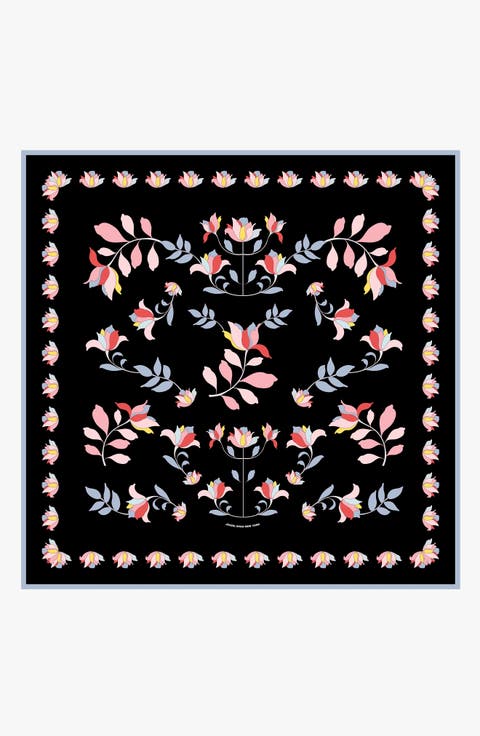 Double Sided Silk Scarf Midnight Garden