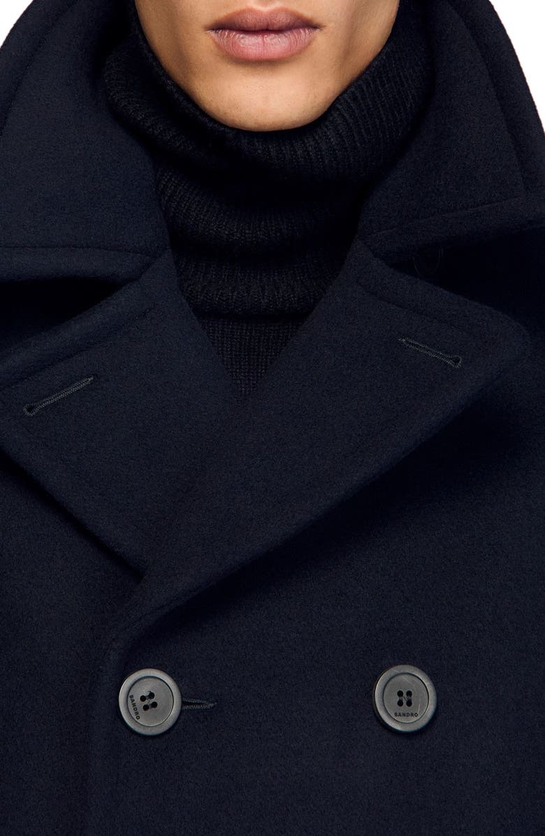 SANDRO Straight-fit wool-blend coat, Alternate, color, Navy Blue