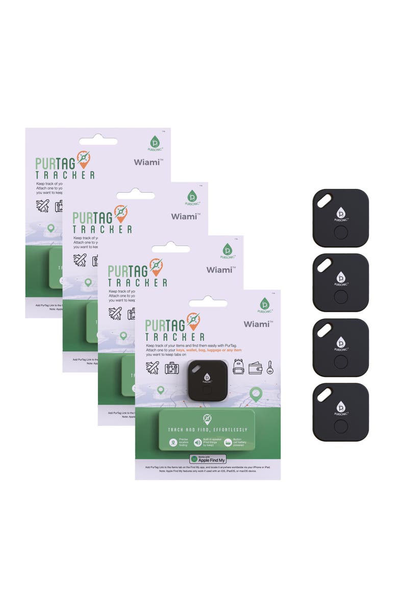 4-Pack Purtag Trackers, Main, color, Black