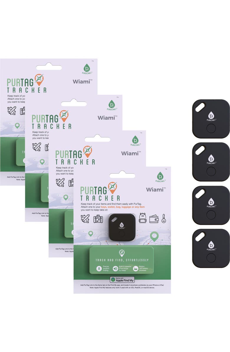 PURSONIC 4 Purtag Trackers - Ultimate Solution for Keeping Tabs on Your Belongings, Main, color, Black
