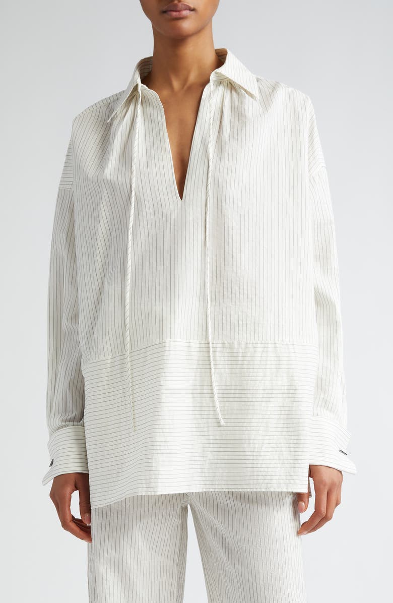 Max Mara Saletta Pinstripe Oversize Cotton & Silk Top, Main, color, White Black