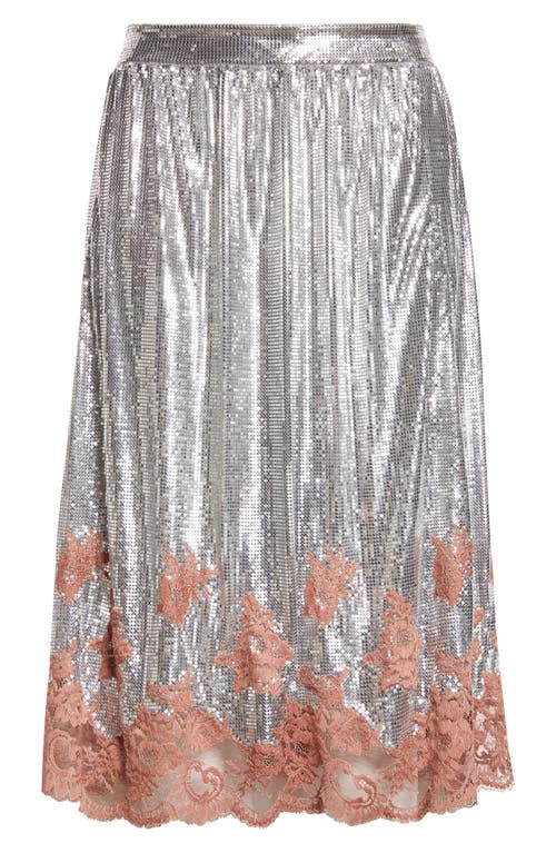 Rabanne Lace Trim Metallic Mesh Skirt In Silver