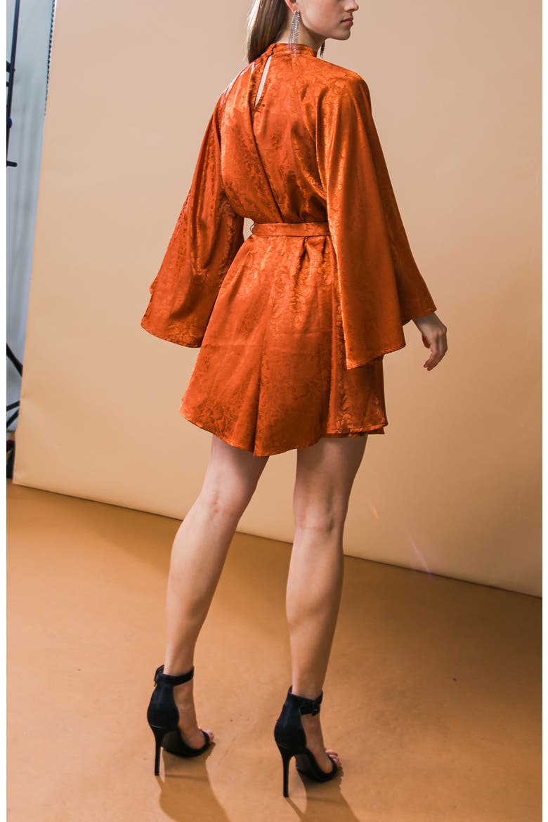 Long Sleeve Satin Minidress, Alternate, color, BROWN