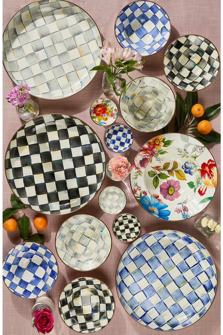 Sterling Check Enameled Steel Abundant Bowl, Alternate, color, GREY/ WHITE