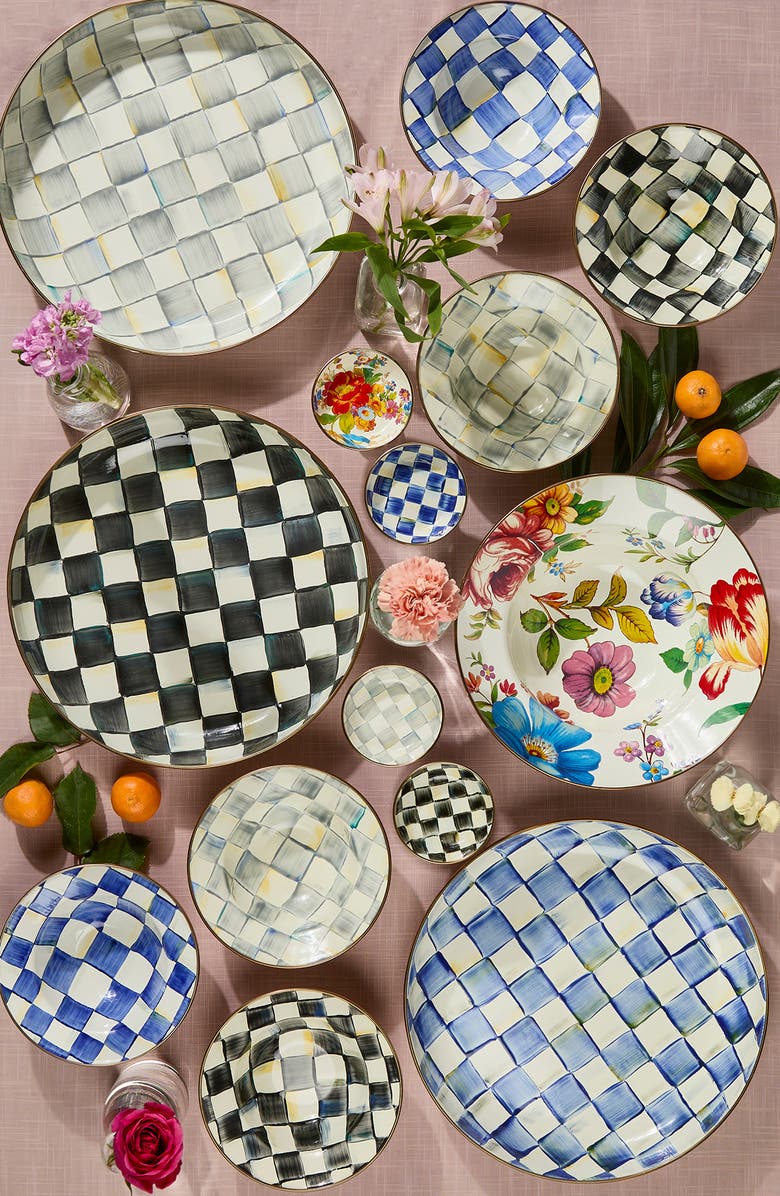 MACKENZIE CHILDS Sterling Check Enameled Steel Abundant Bowl, Alternate, color, Grey/ White