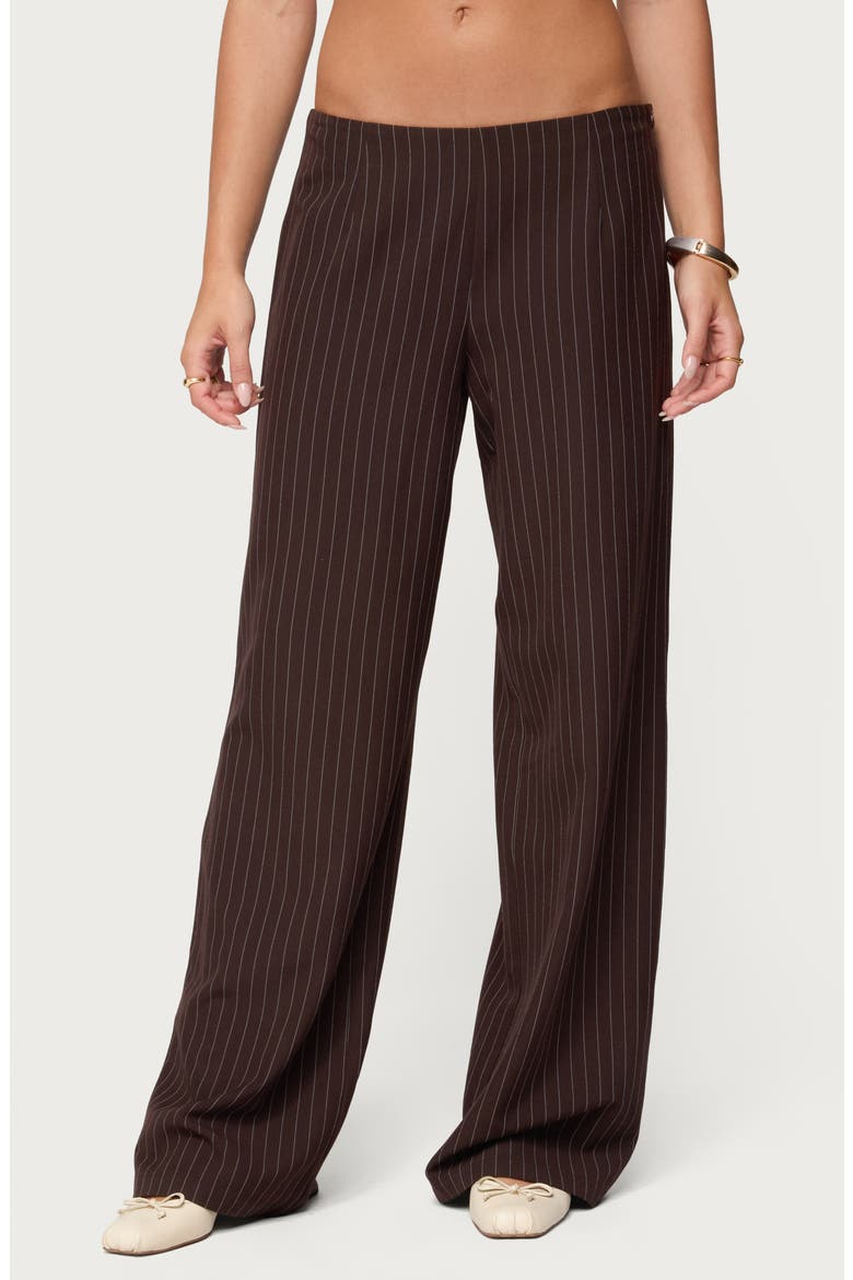 Kerie Wide Leg Pinstripe Pants, Main, color, DARK-BROWN