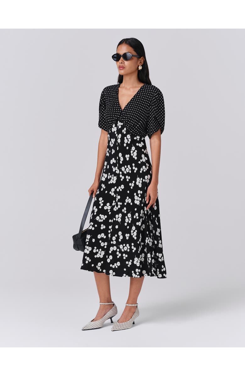 Ghost London Lulu V-Neck Midi Dress, Main, color, Black Spot Floral