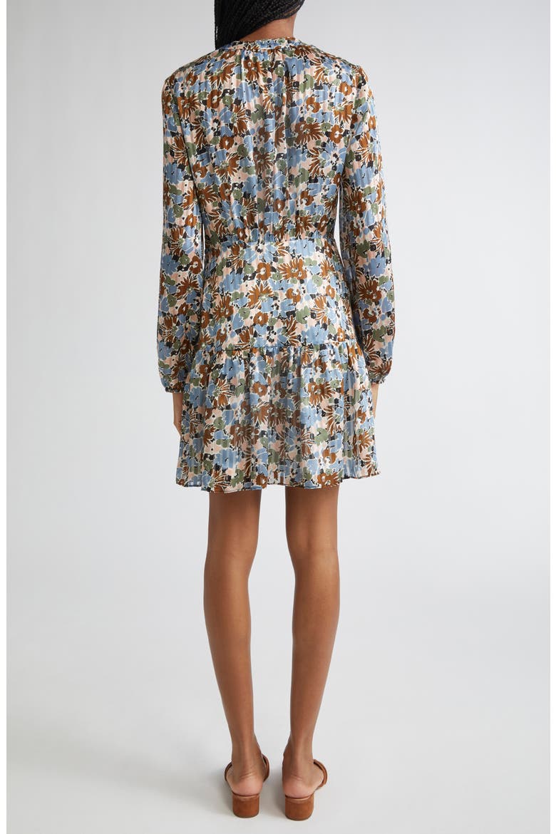 Nyjah Floral Pintuck Long Sleeve Silk Minidress, Alternate, color, LAKE MIST MULTI