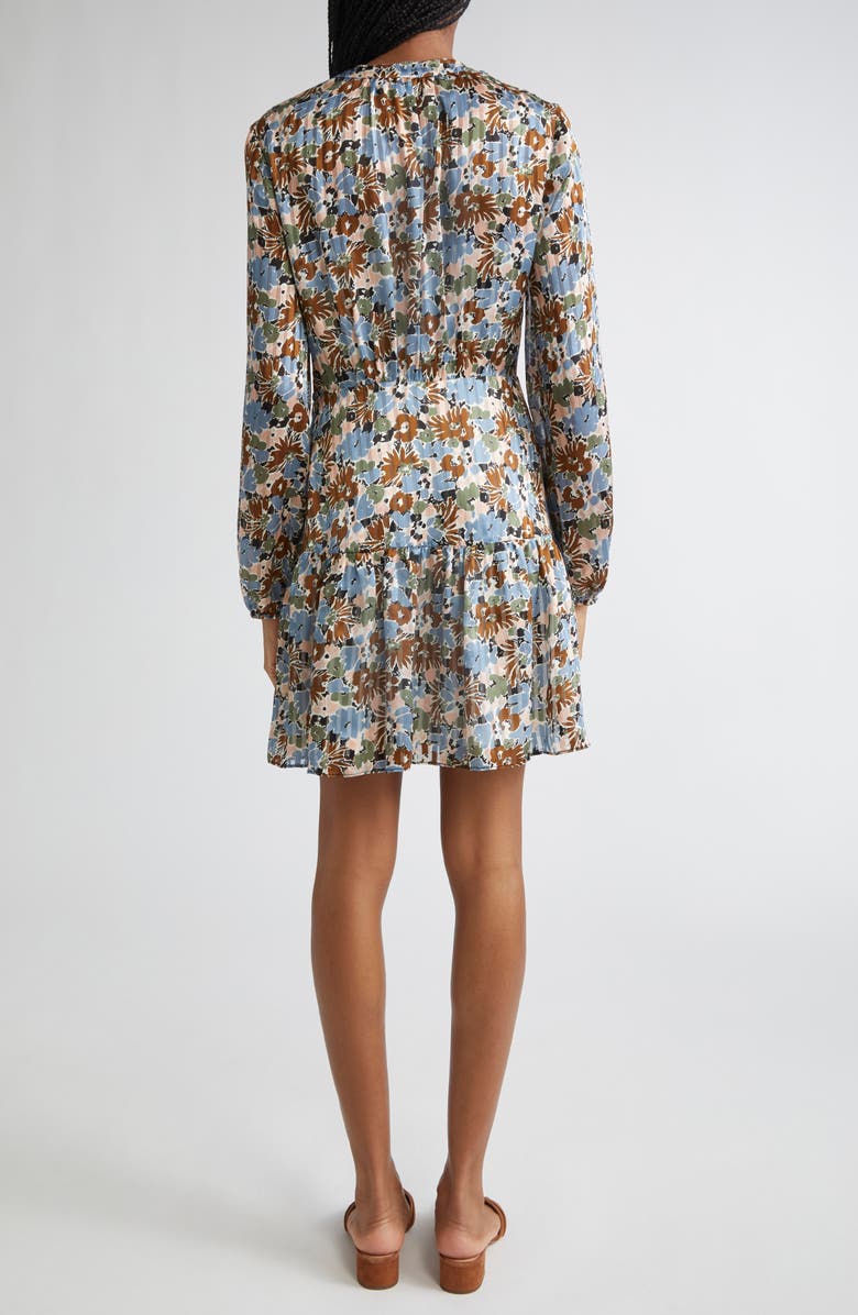 Veronica Beard Nyjah Floral Pintuck Long Sleeve Silk Minidress, Alternate, color, Lake Mist Multi