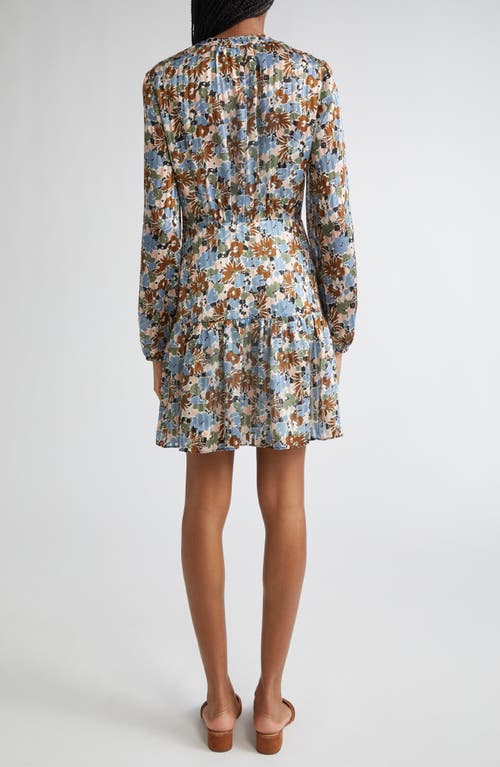 Veronica Beard Nyjah Floral Pintuck Long Sleeve Silk Minidress In Multi