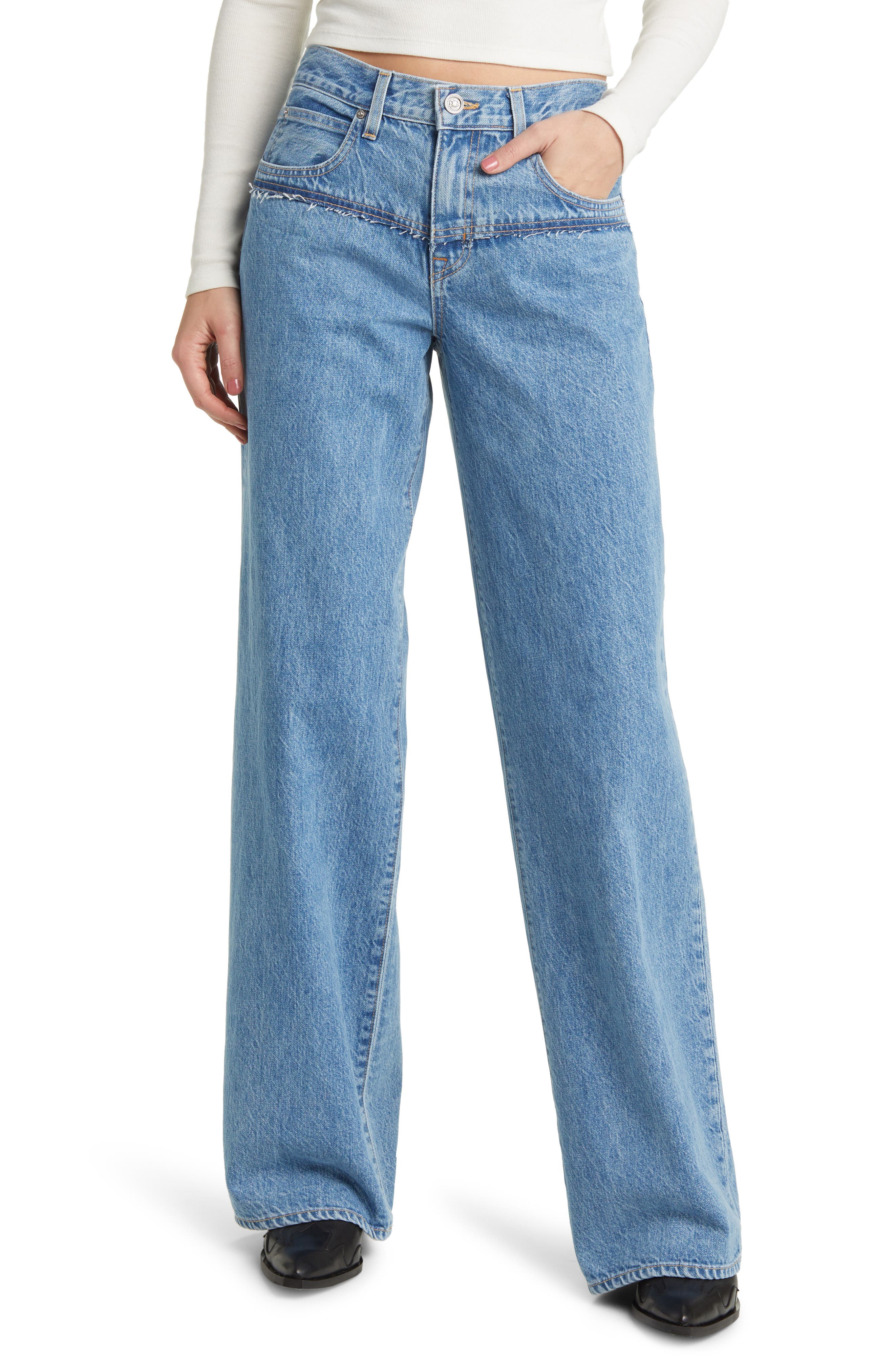SLVRLAKE Mica Raw Edge Seam Wide Leg Jeans (Women) | Nordstromrack